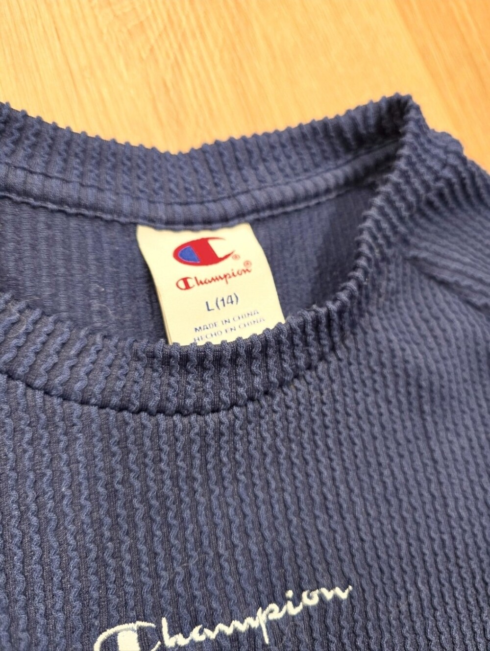 Champion Girls Textured Knit Sleeveless Baby Tee Dark Blue Size Large 14 - Picture 4 of 5
